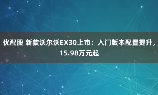 优配股 新款沃尔沃EX30上市：入门版本配置提升，15.98万元起